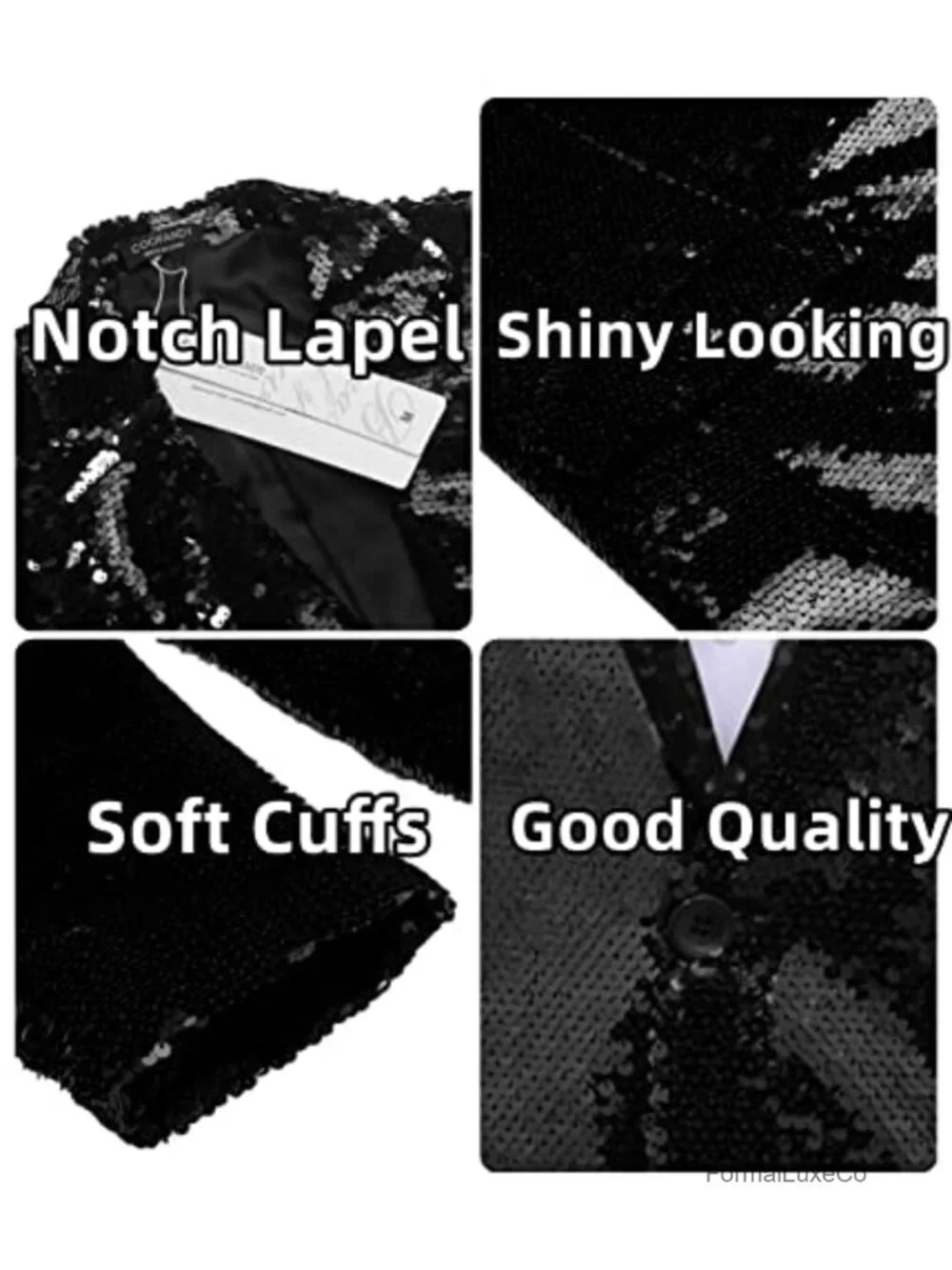 Sequin Tuxedo Jacket for Men Wedding Prom Party One Button Shawl Collar